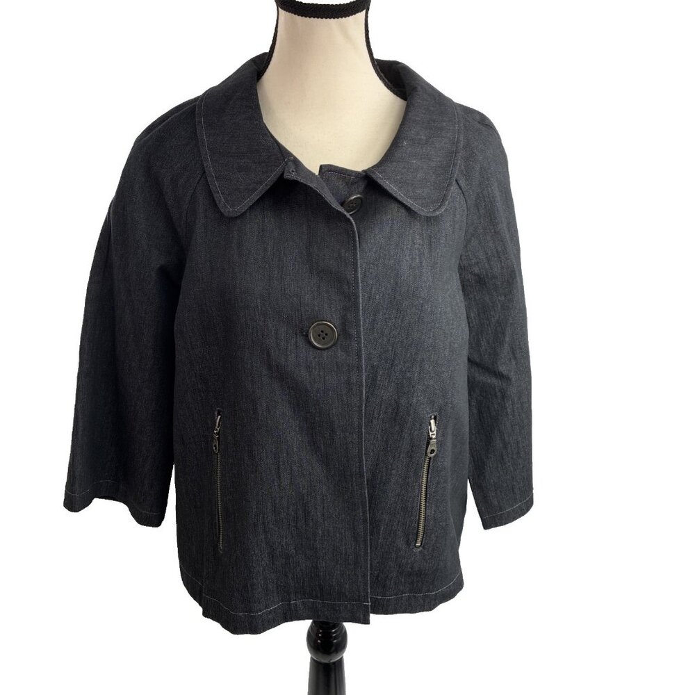 Christopher & Banks Womens Denim Jacket Blue Stretch Zip Pocket Coat Large